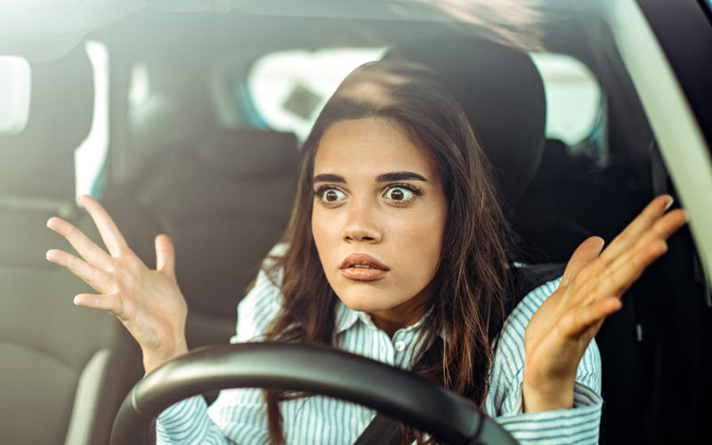 Frustrated Commuter Woman Driving